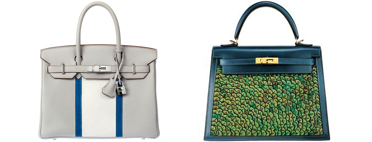 Hermes Birkin on the left and the Kelly, pictured right.