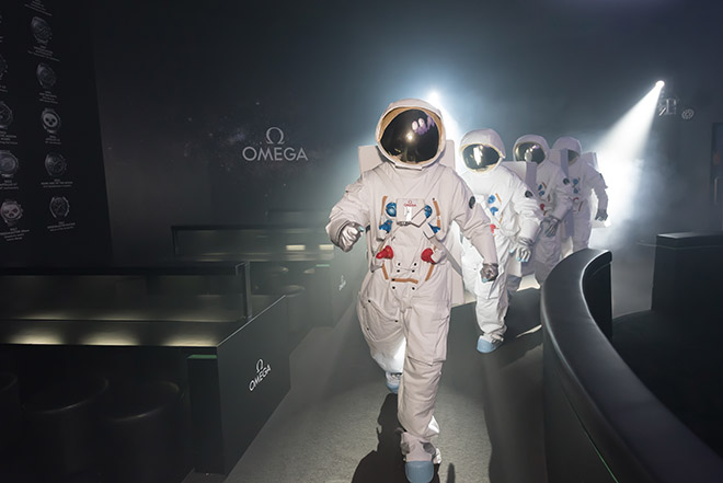The march of astronauts, reminding us that a journey to the moon is not the endeavour of one but a joint effort of men (and one important watch - the Speedmaster Moonwatch)