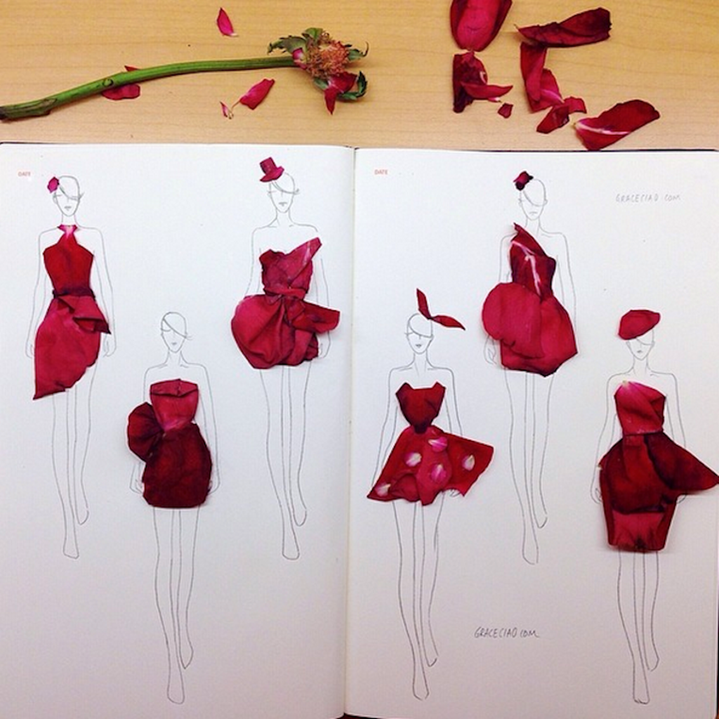 Fashion Illustrations made from flower petals - LUXUO SG
